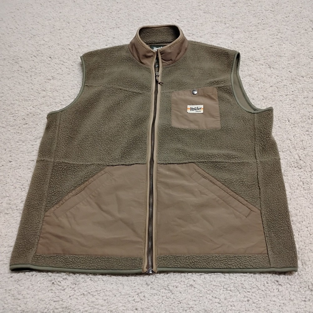 Howler Bros Vest Jacket Mens XL Chisos Green Sherpa Fleece Full Zip Hiking Logo